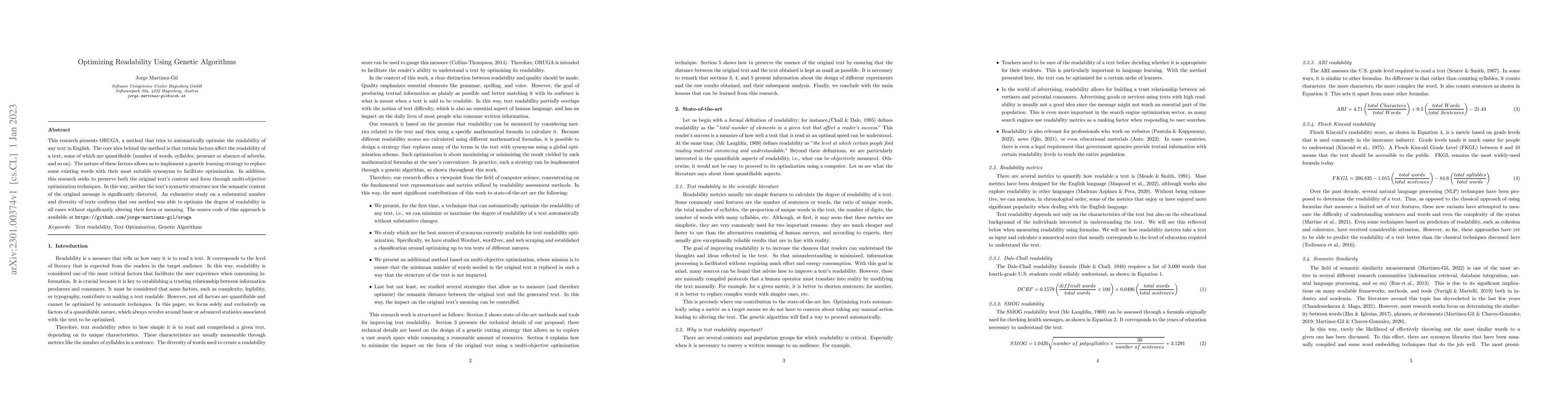 Thumbnail for Optimizing Readability Using Genetic Algorithms