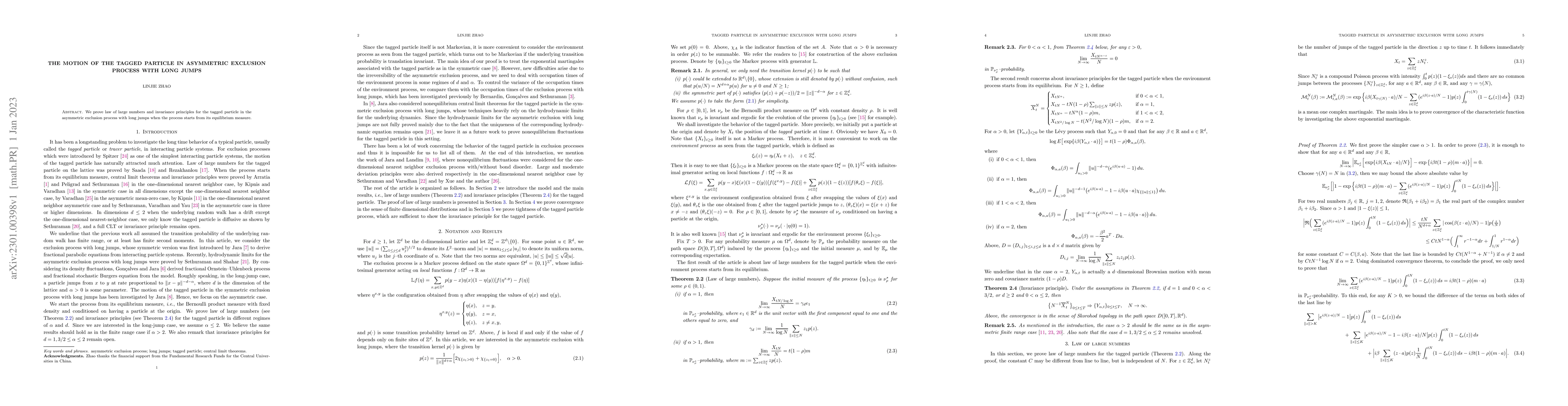 Thumbnail for The motion of the tagged particle in asymmetric exclusion process with
  long jumps