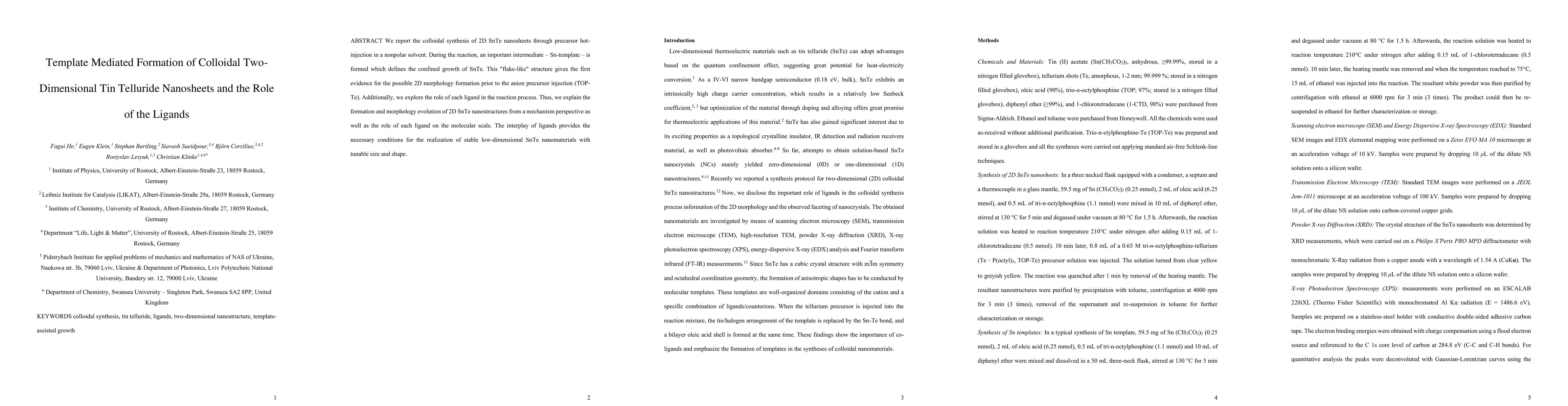 Thumbnail for Template Mediated Formation of Colloidal Two-Dimensional Tin Telluride
  Nanosheets and the Role of the Ligands