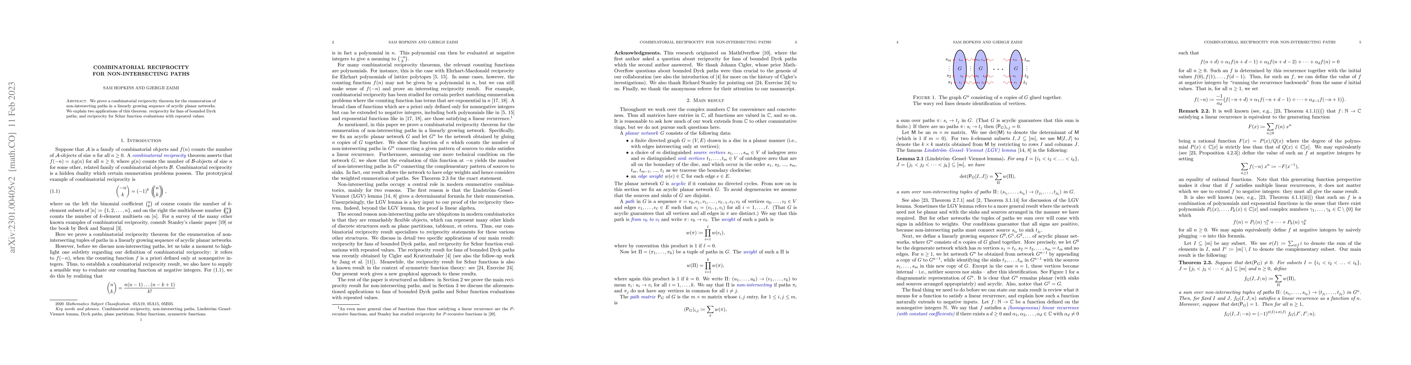 Thumbnail for Combinatorial reciprocity for non-intersecting paths