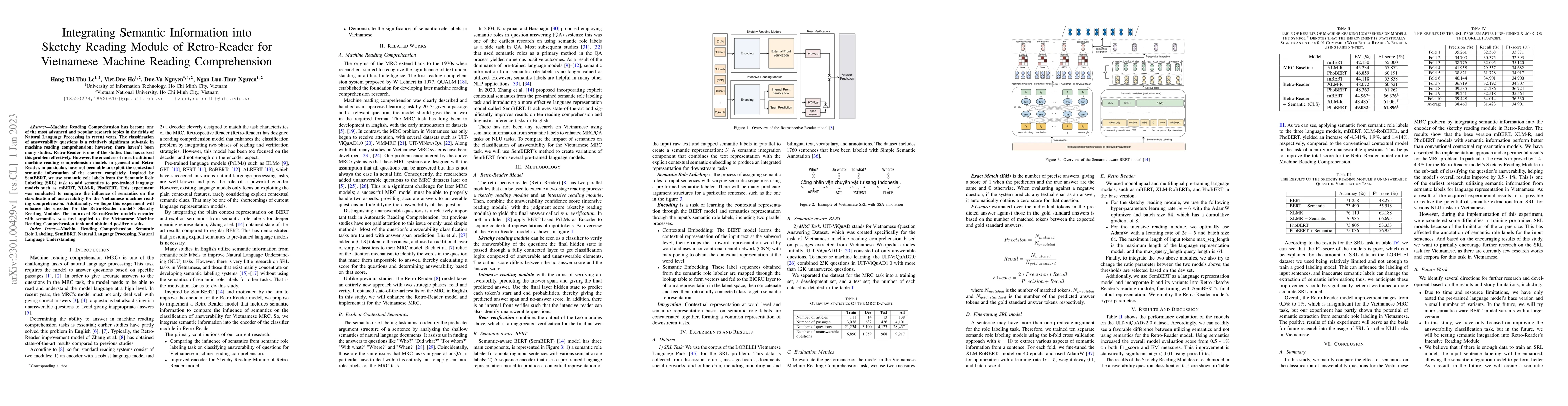 Thumbnail for Integrating Semantic Information into Sketchy Reading Module of
  Retro-Reader for Vietnamese Machine Reading Comprehension