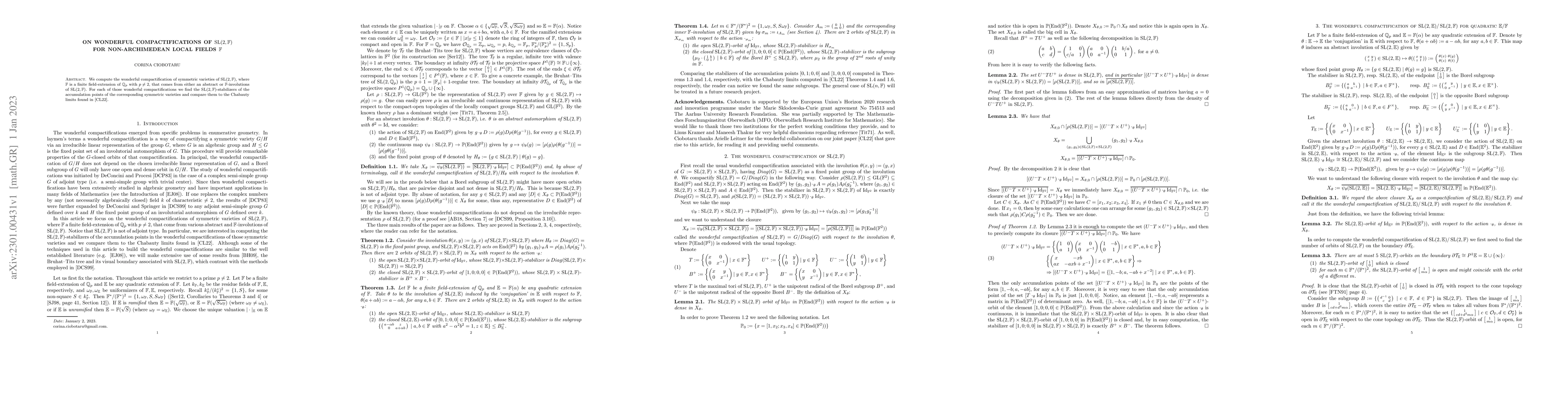 Thumbnail for On wonderful compactifications of $SL(2,F)$ for non-Archimedean local
  fields $F$
