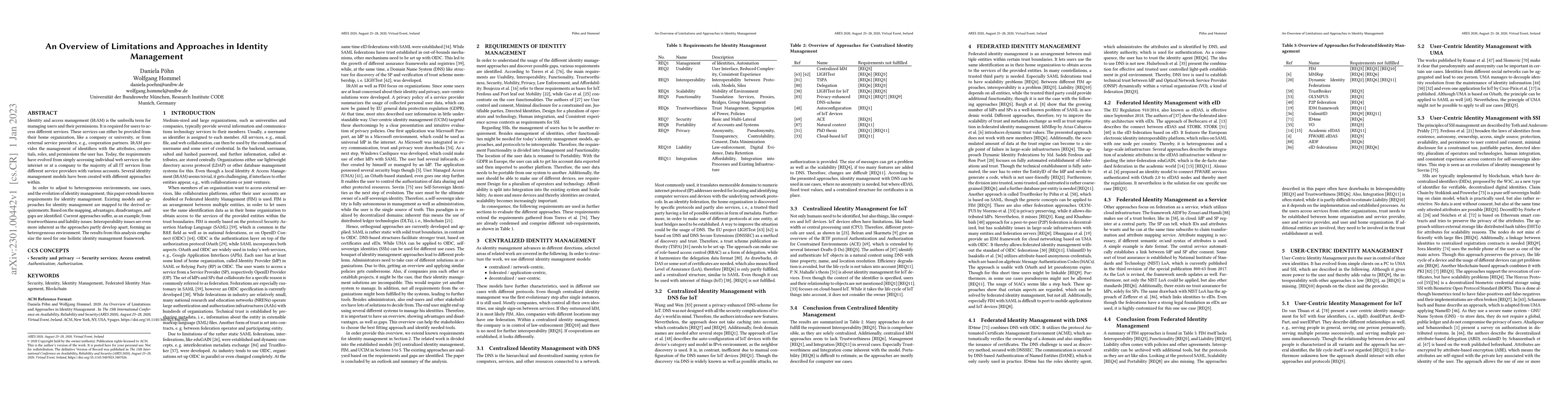 Thumbnail for An Overview of Limitations and Approaches in Identity Management