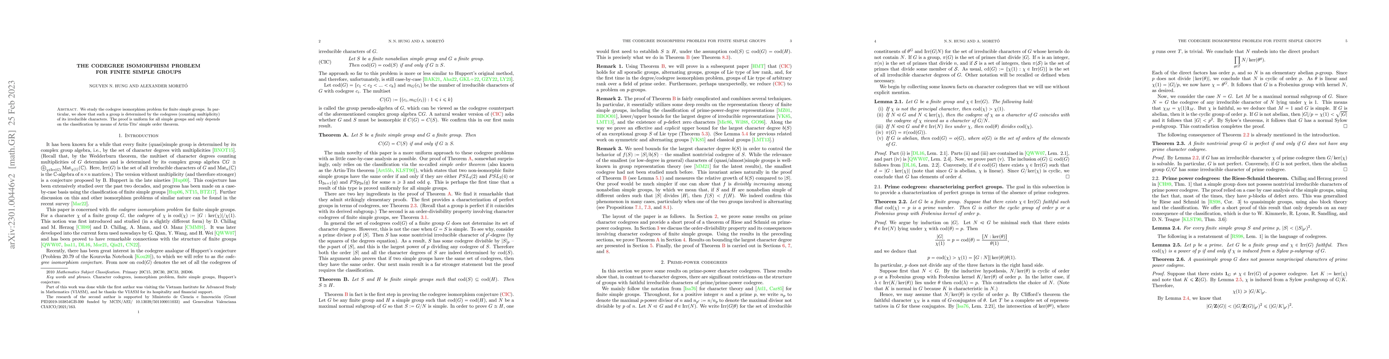 Thumbnail for The codegree isomorphism problem for finite simple groups