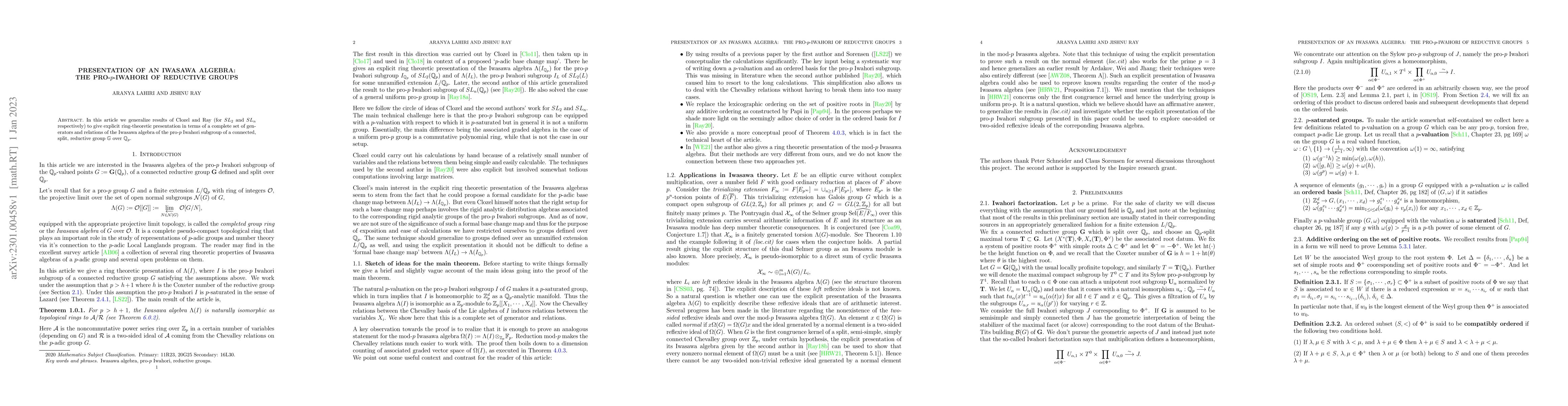 Thumbnail for Presentation of an Iwasawa algebra:The pro-$p$-Iwahori of reductive
  groups