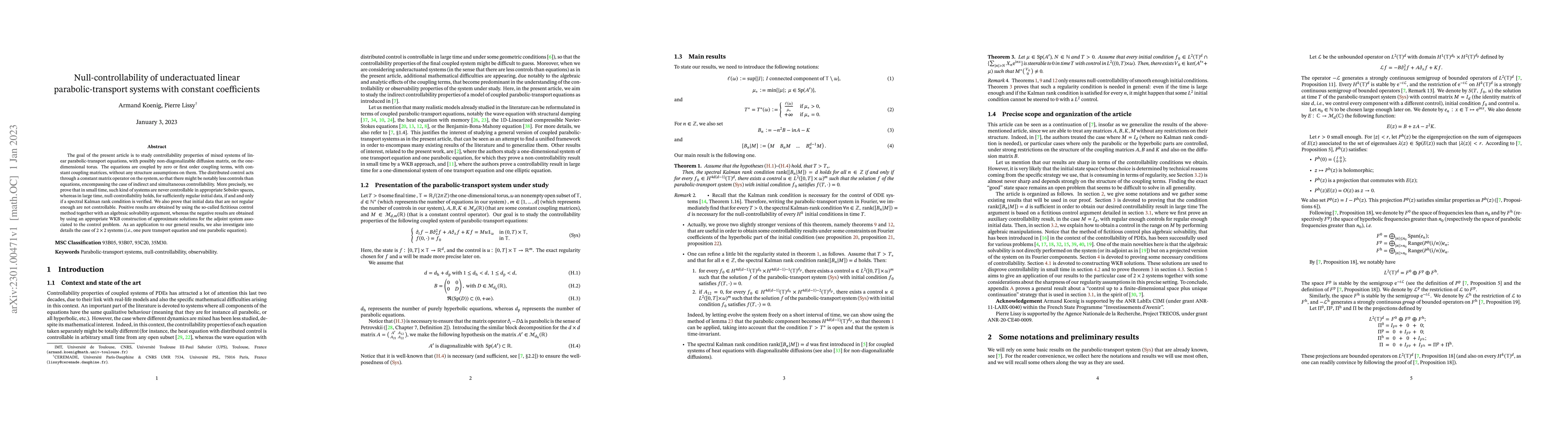 Thumbnail for Null-controllability of underactuated linear parabolic-transport systems
  with constant coefficients