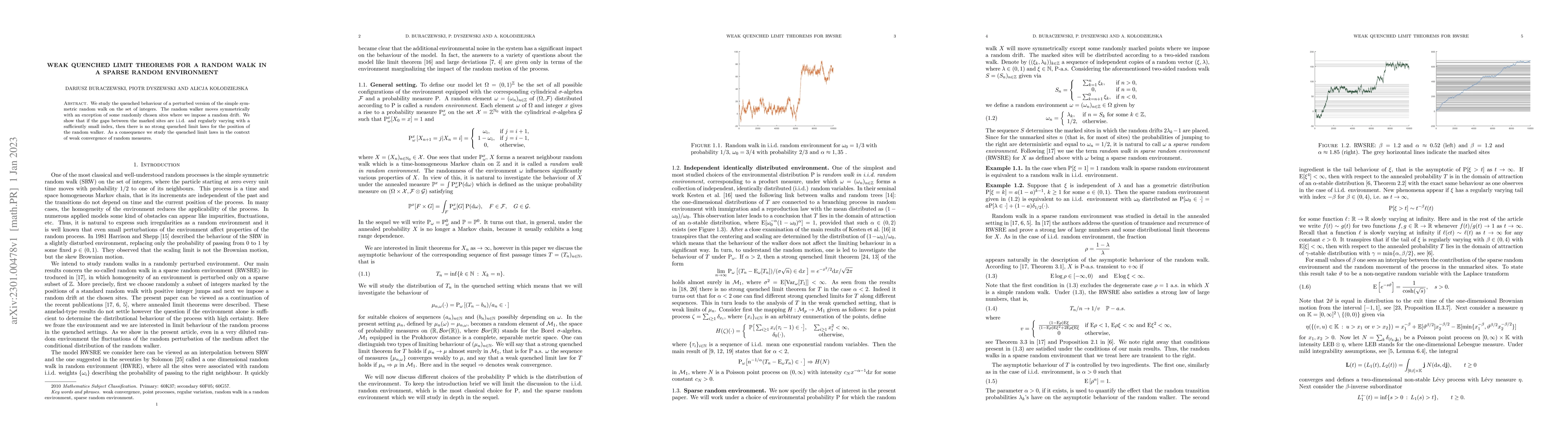 Thumbnail for Weak quenched limit theorems for a random walk in a sparse random
  environment