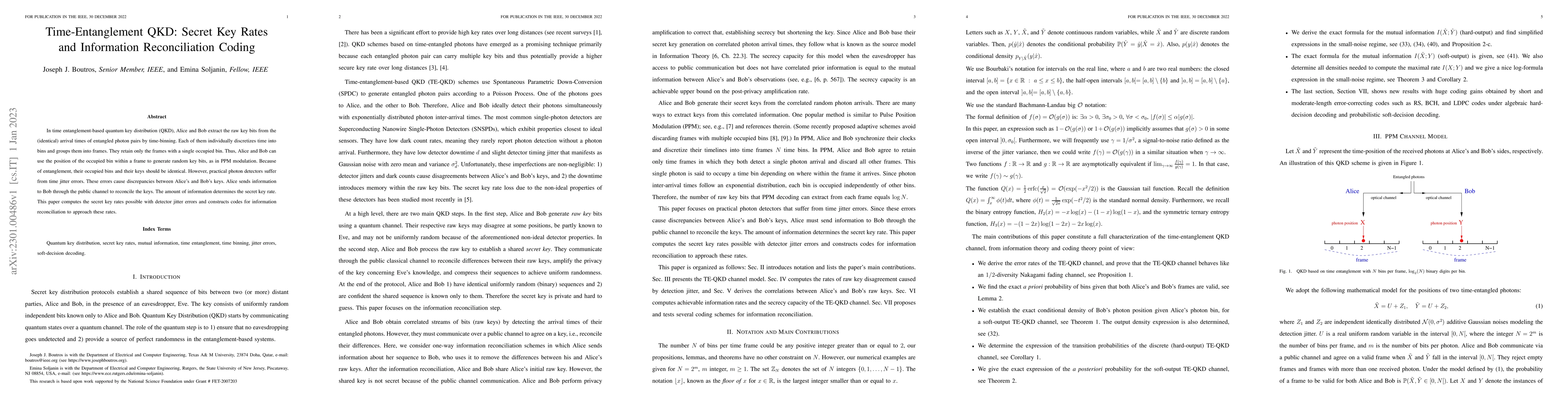 Thumbnail for Time-Entanglement QKD: Secret Key Rates and Information Reconciliation
  Coding