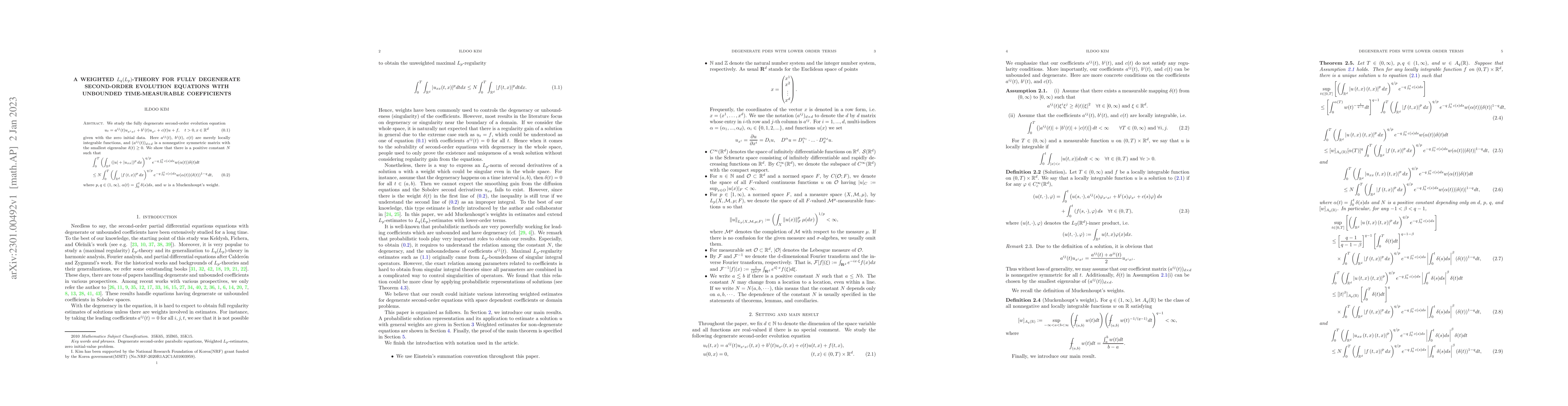 Thumbnail for A weighted $L_q(L_p)$-theory for fully degenerate second-order evolution
  equations with unbounded time-measurable coefficients