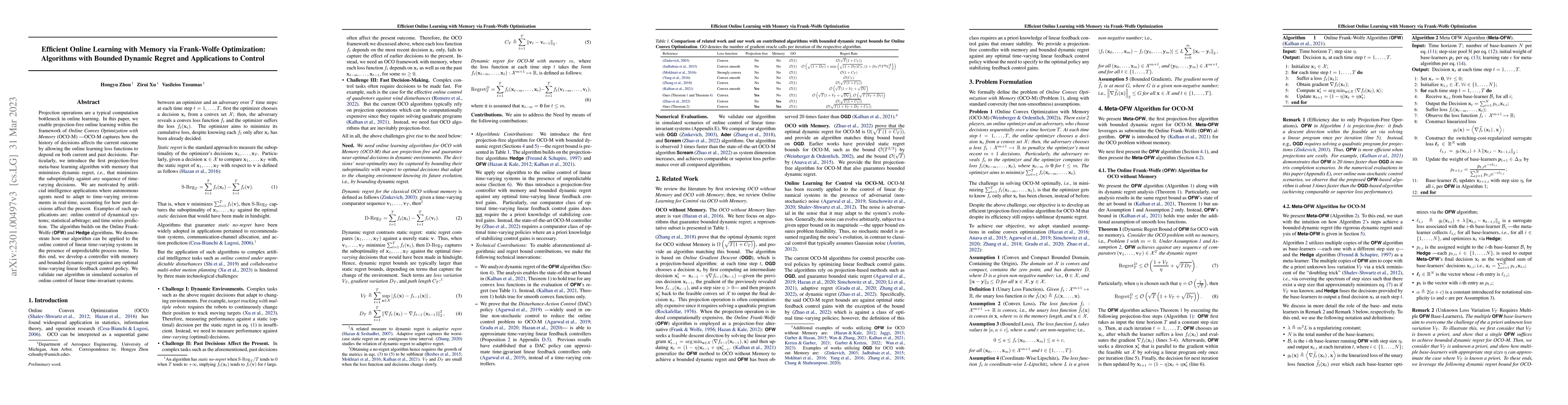 Thumbnail for Efficient Online Learning with Memory via Frank-Wolfe Optimization:
  Algorithms with Bounded Dynamic Regret and Applications to Control