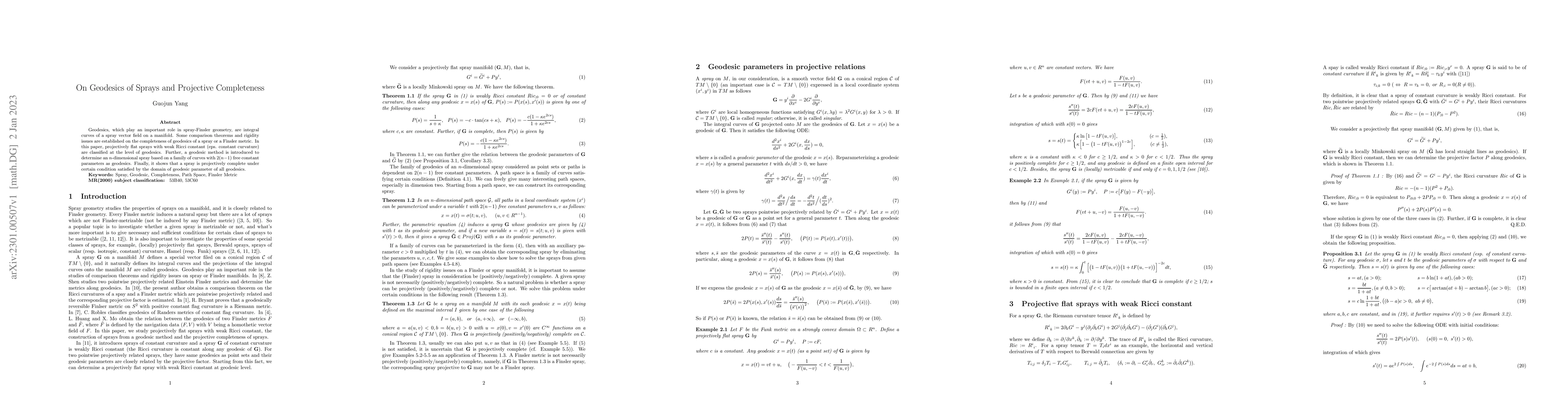 Thumbnail for On Geodesics of Sprays and Projective Completeness