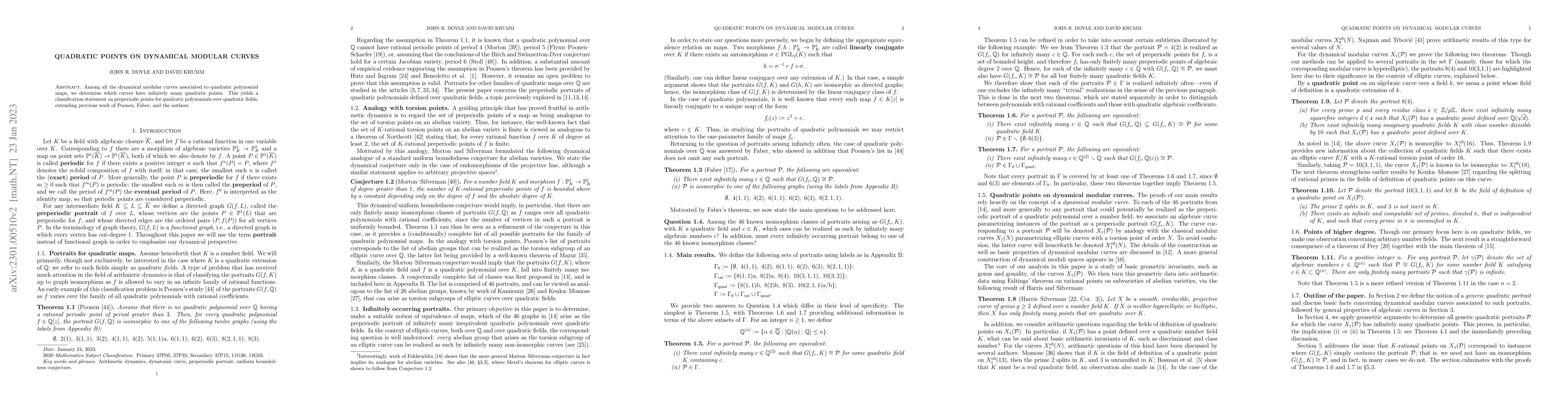 Thumbnail for Quadratic points on dynamical modular curves