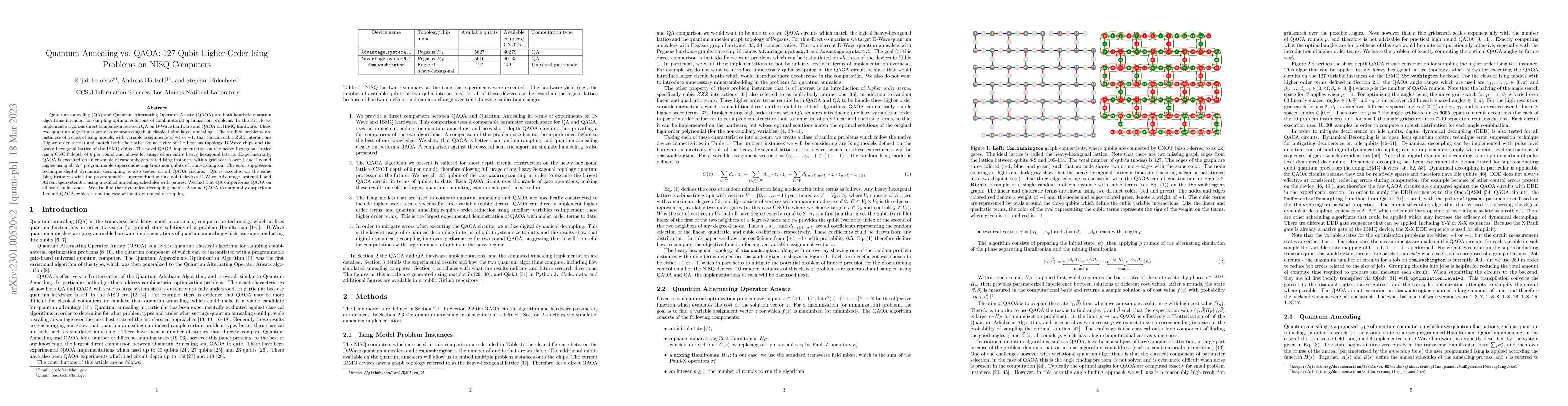 Thumbnail for Quantum Annealing vs. QAOA: 127 Qubit Higher-Order Ising Problems on
  NISQ Computers