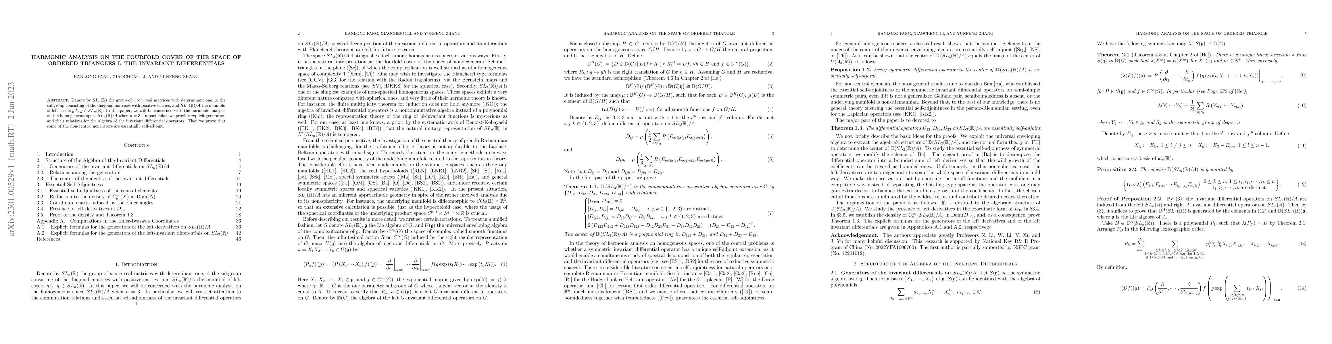 Thumbnail for Harmonic analysis on the fourfold cover of the space of ordered
  triangles I: the invariant differentials