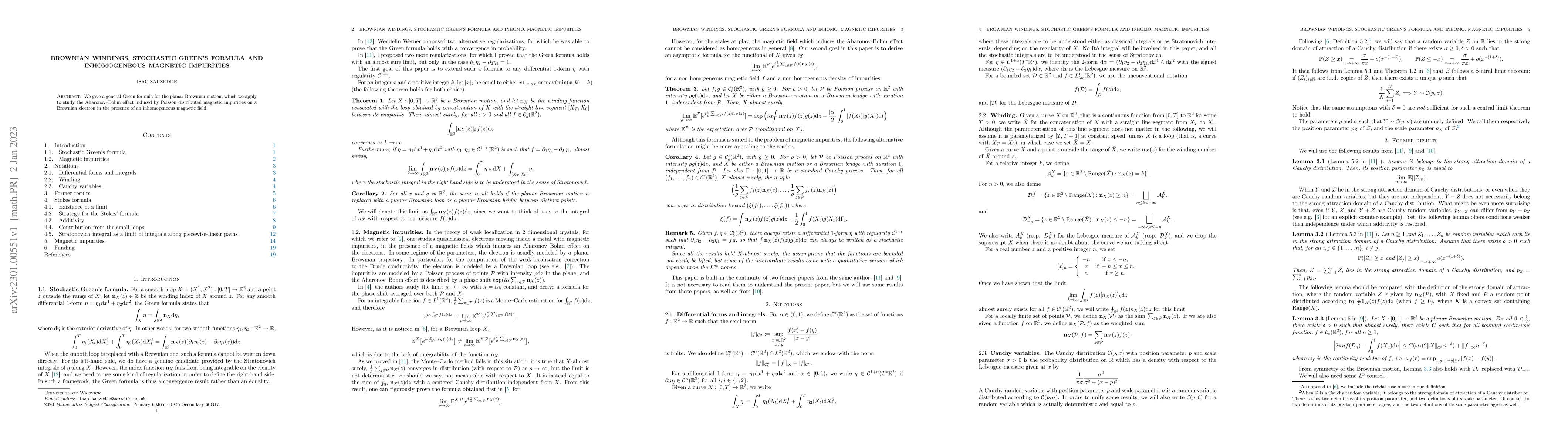 Thumbnail for Brownian windings, Stochastic Green's formula and inhomogeneous magnetic
  impurities