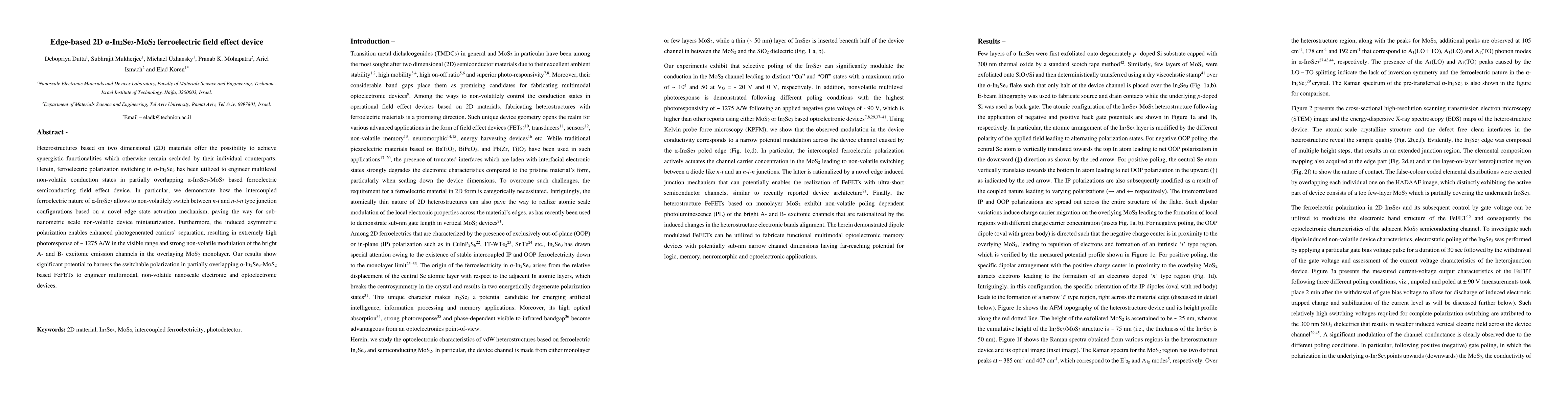 Thumbnail for Edge-based 2D alpha-In2Se3-MoS2 ferroelectric field effect device