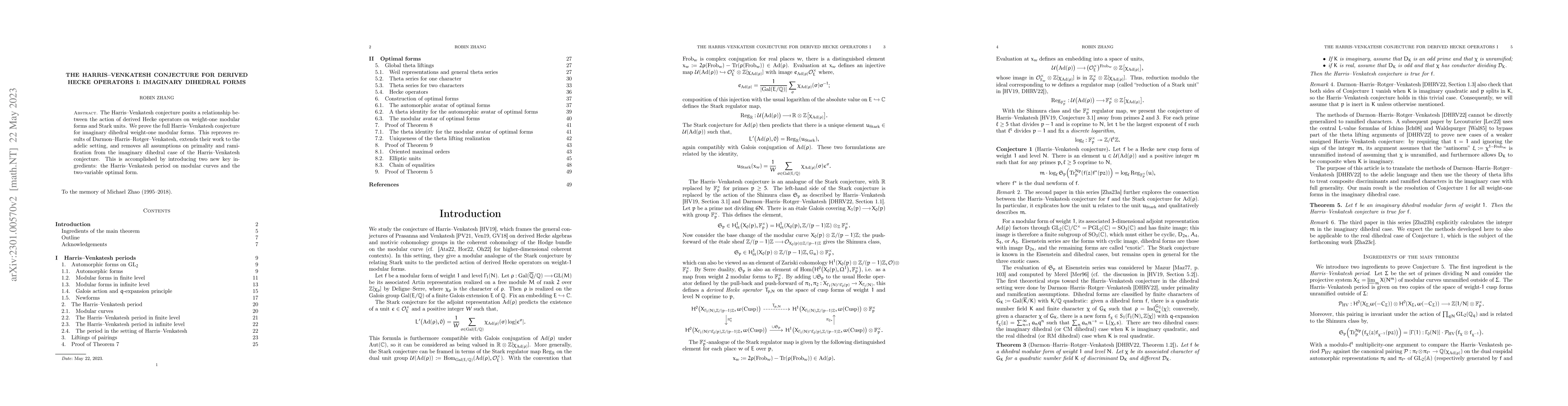 Thumbnail for The Harris-Venkatesh conjecture for derived Hecke operators I: imaginary
  dihedral forms