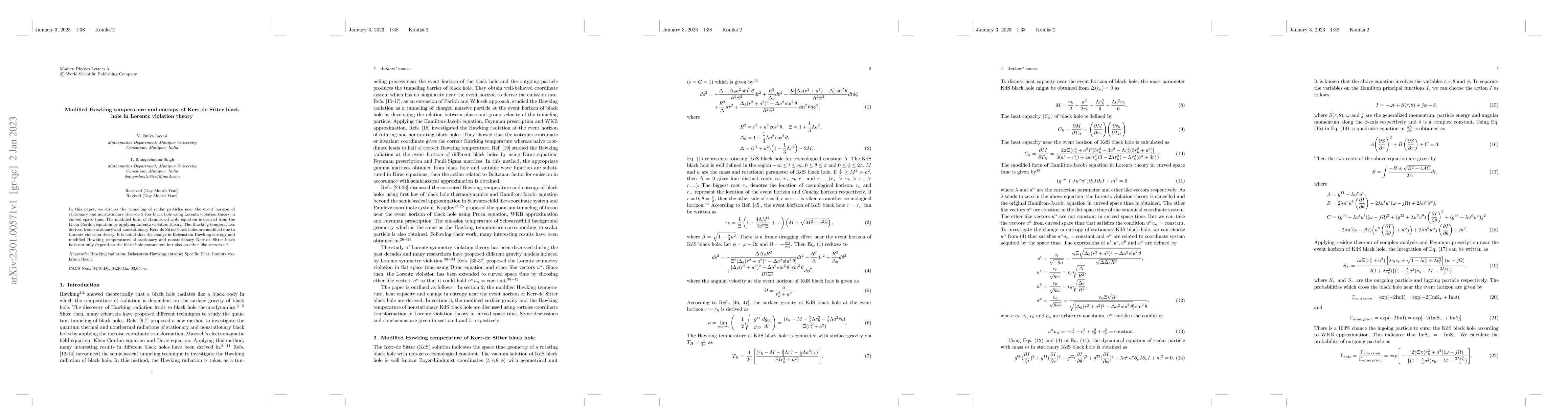 Thumbnail for Modified Hawking temperature and entropy of Kerr-de Sitter black hole in
  Lorentz violation theory
