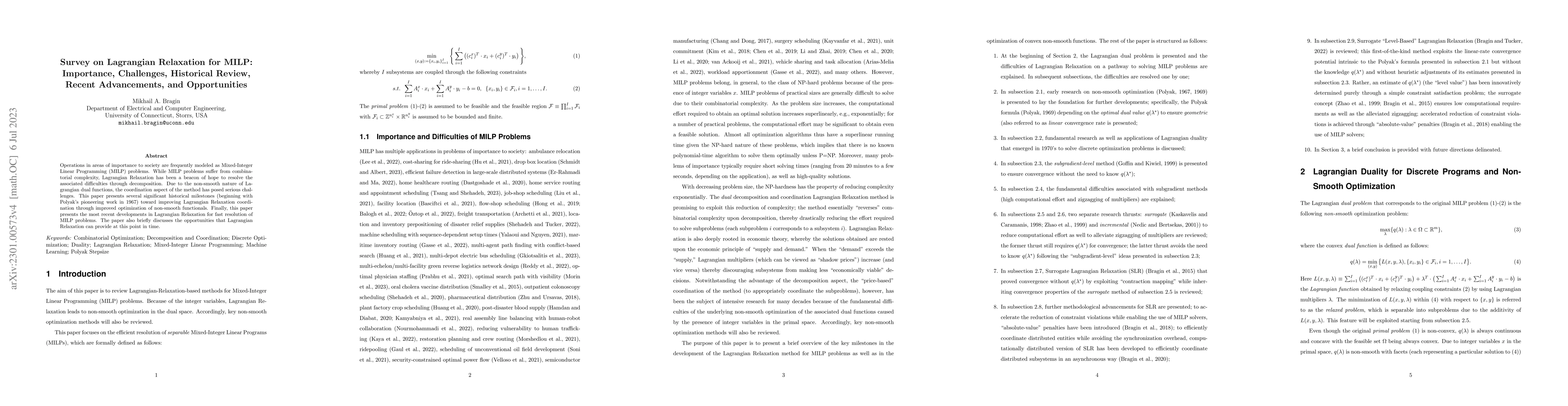 Thumbnail for Survey on Lagrangian Relaxation for MILP: Importance, Challenges,
  Historical Review, Recent Advancements, and Opportunities