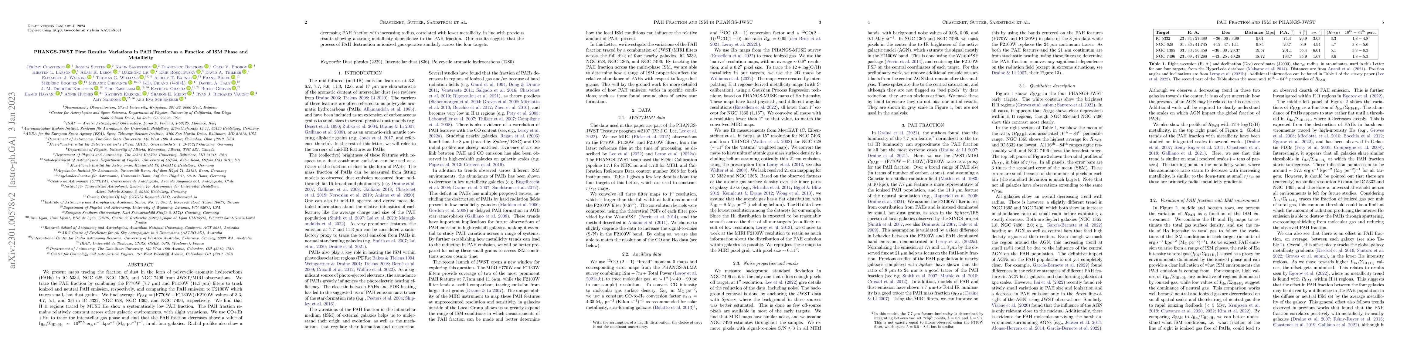 Thumbnail for PHANGS-JWST First Results: Variations in PAH Fraction as a Function of
  ISM Phase and Metallicity
