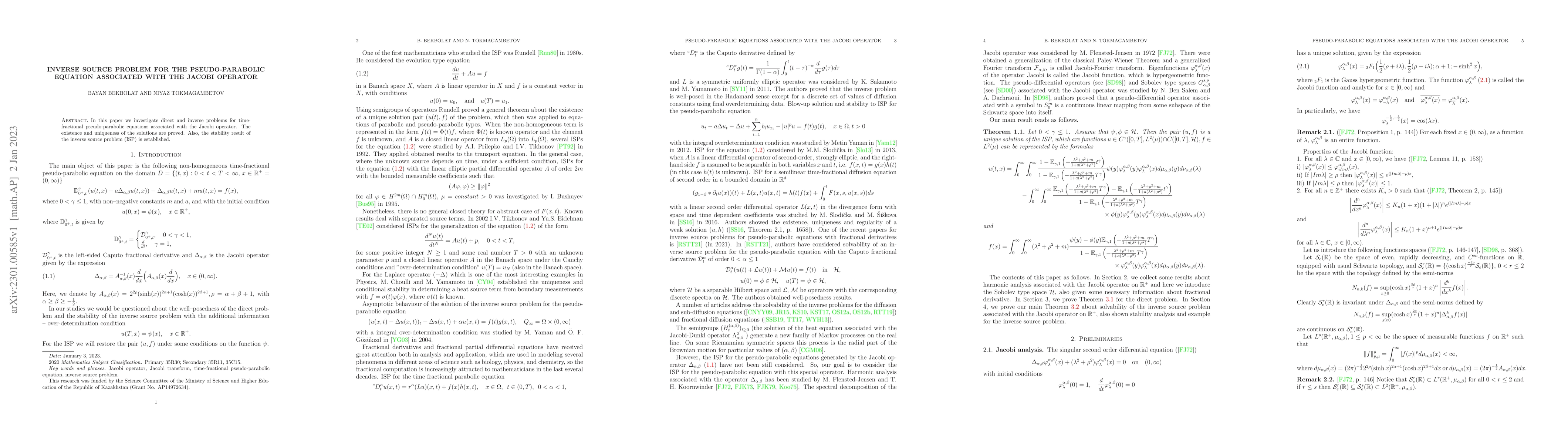 Thumbnail for Inverse source problem for the pseudo-parabolic equation associated with
  the Jacobi operator