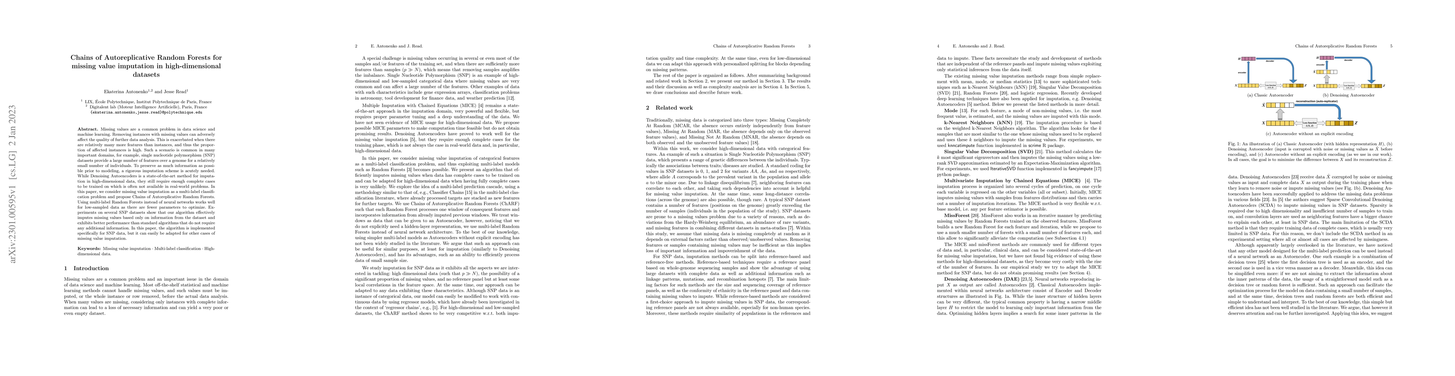 Thumbnail for Chains of Autoreplicative Random Forests for missing value imputation in
  high-dimensional datasets