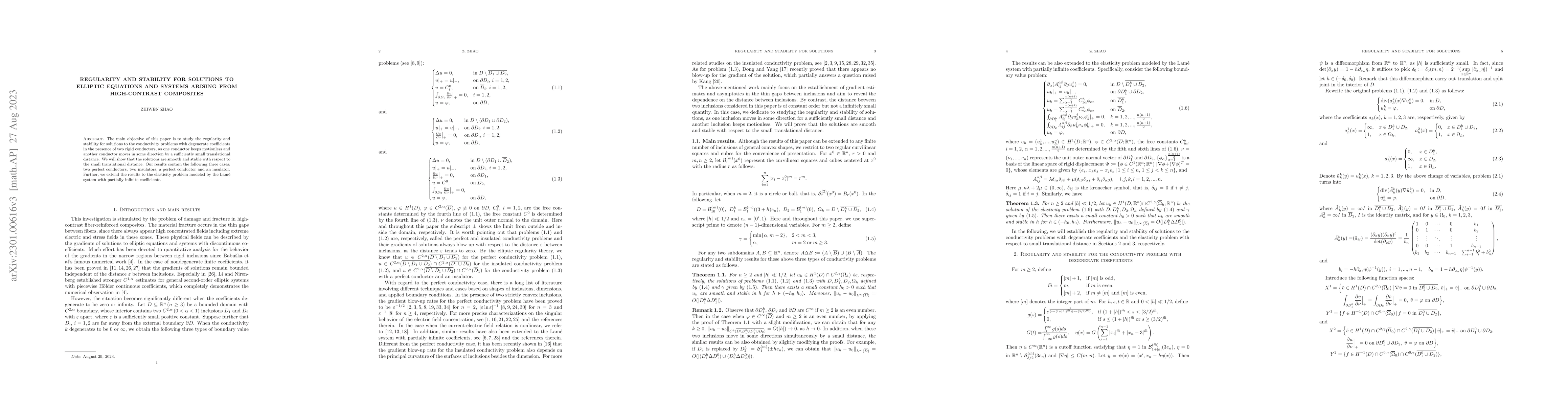 Thumbnail for Regularity and stability for solutions to elliptic equations and systems
  arising from high-contrast composites