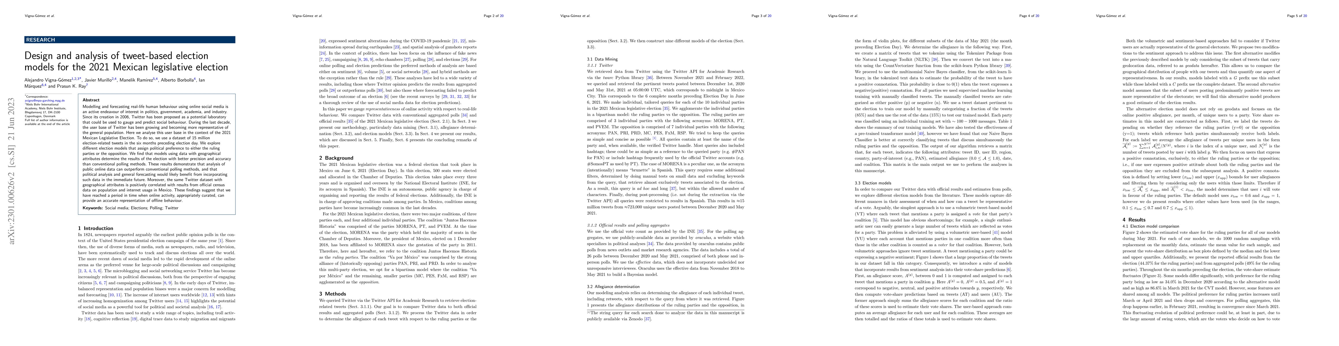 Thumbnail for Design and analysis of tweet-based election models for the 2021 Mexican
  legislative election