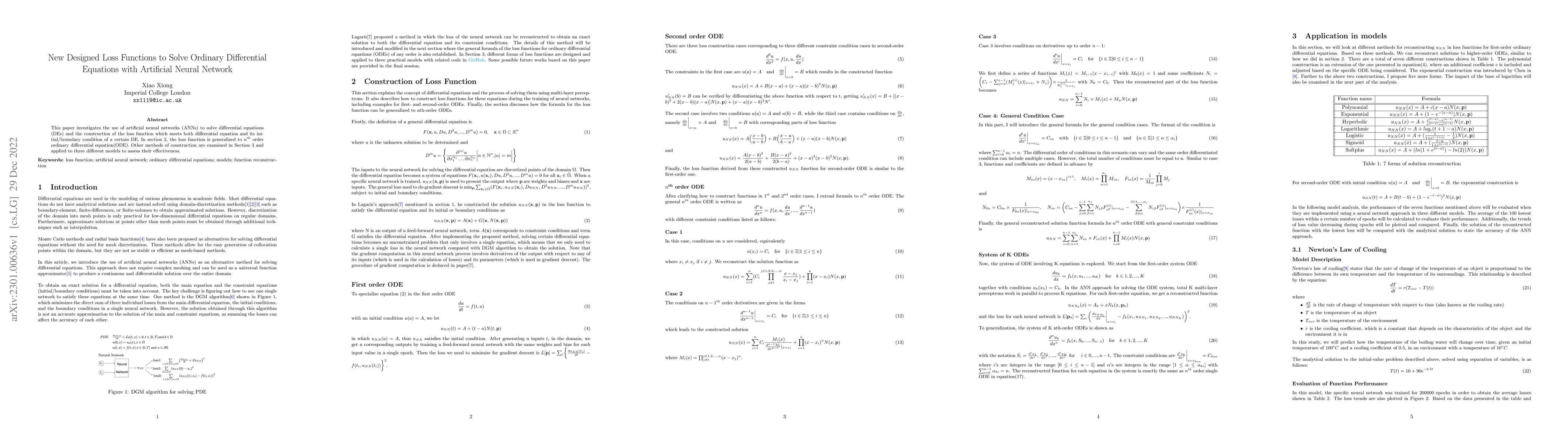 Thumbnail for New Designed Loss Functions to Solve Ordinary Differential Equations
  with Artificial Neural Network