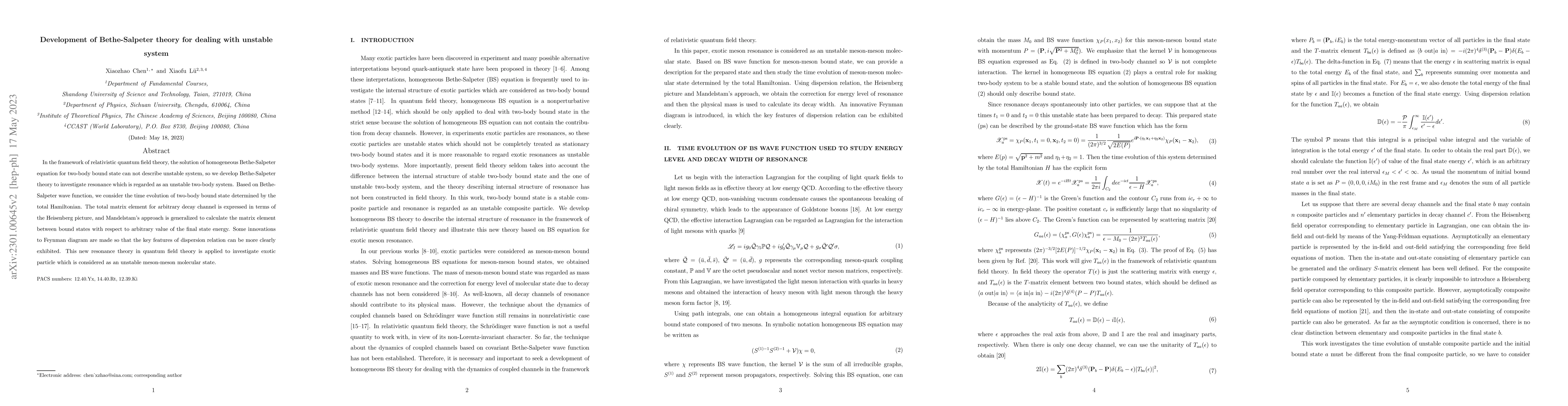 Thumbnail for Development of Bethe-Salpeter theory for dealing with unstable system