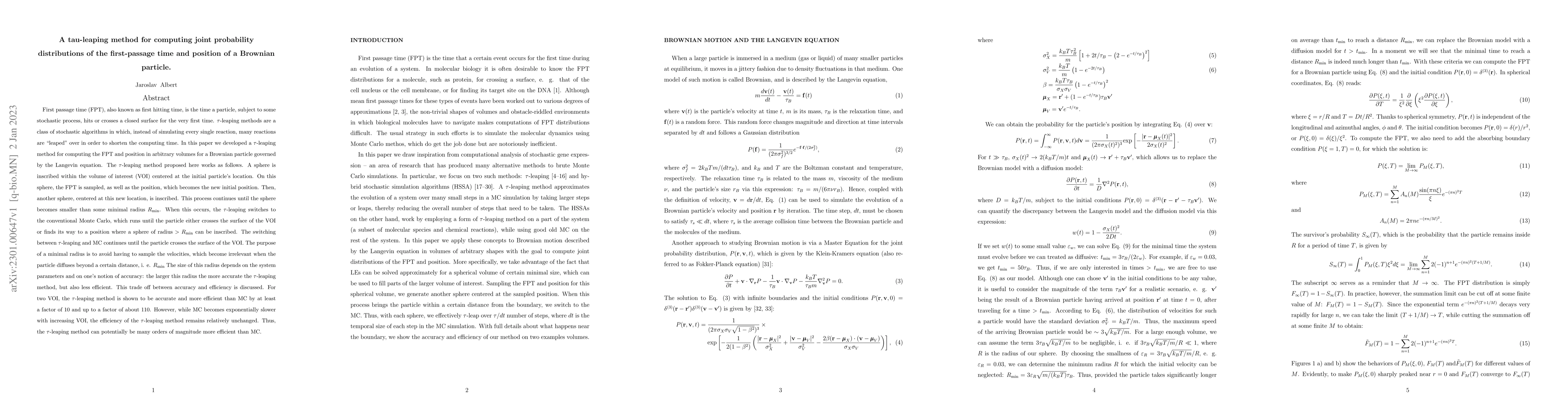 Thumbnail for A tau-leaping method for computing joint probability distributions of
  the first-passage time and position of a Brownian particle