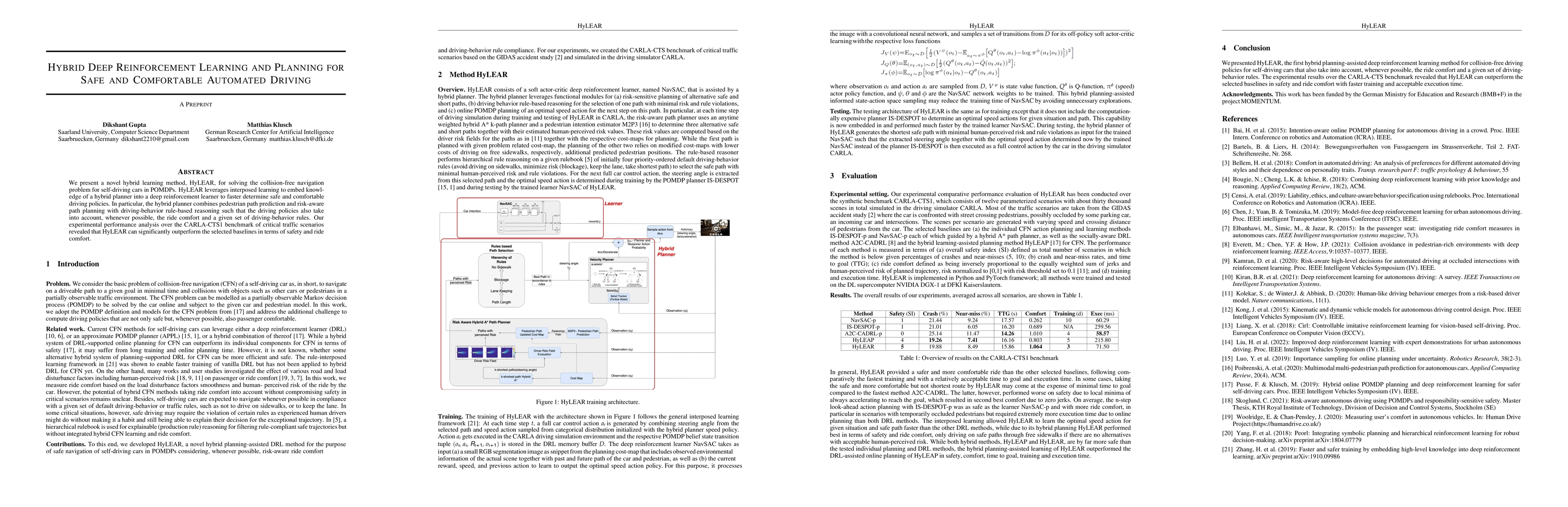 Thumbnail for Hybrid Deep Reinforcement Learning and Planning for Safe and Comfortable
  Automated Driving