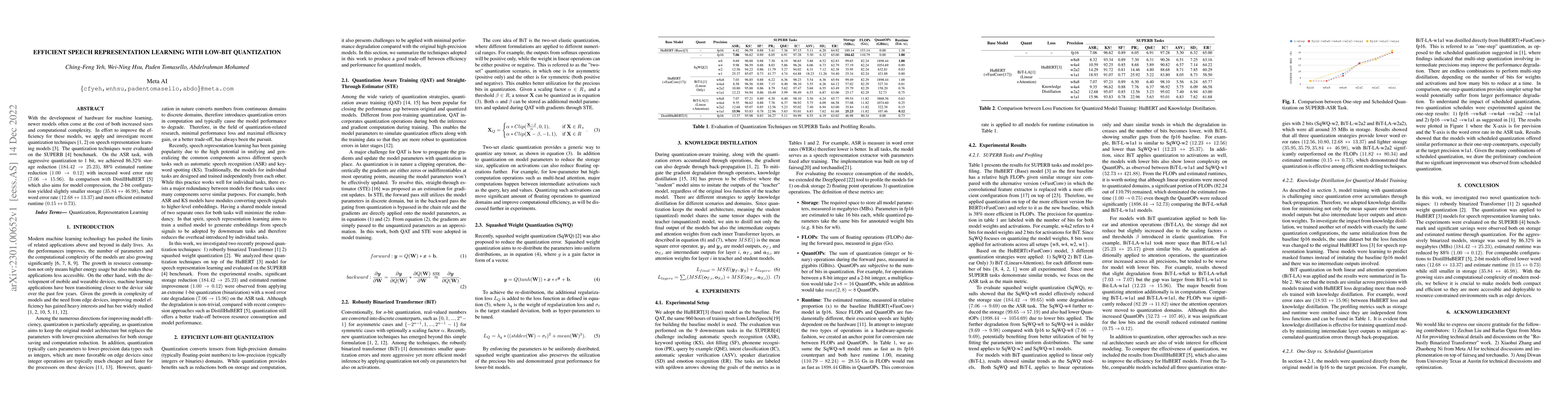 Thumbnail for Efficient Speech Representation Learning with Low-Bit Quantization