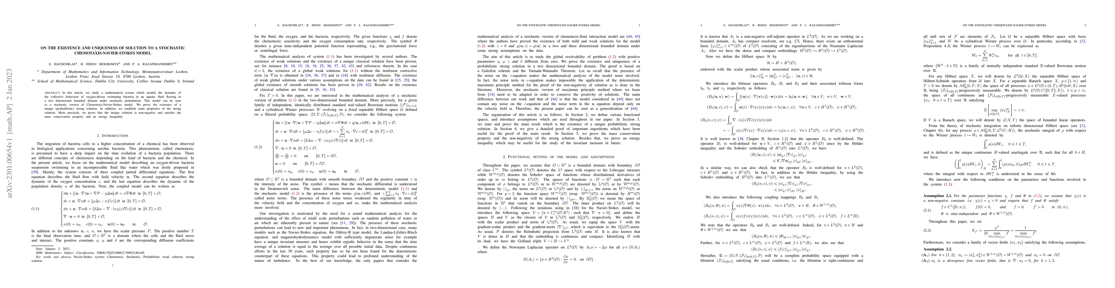 Thumbnail for On the existence and uniqueness of solution to a stochastic
  Chemotaxis-Navier-Stokes model