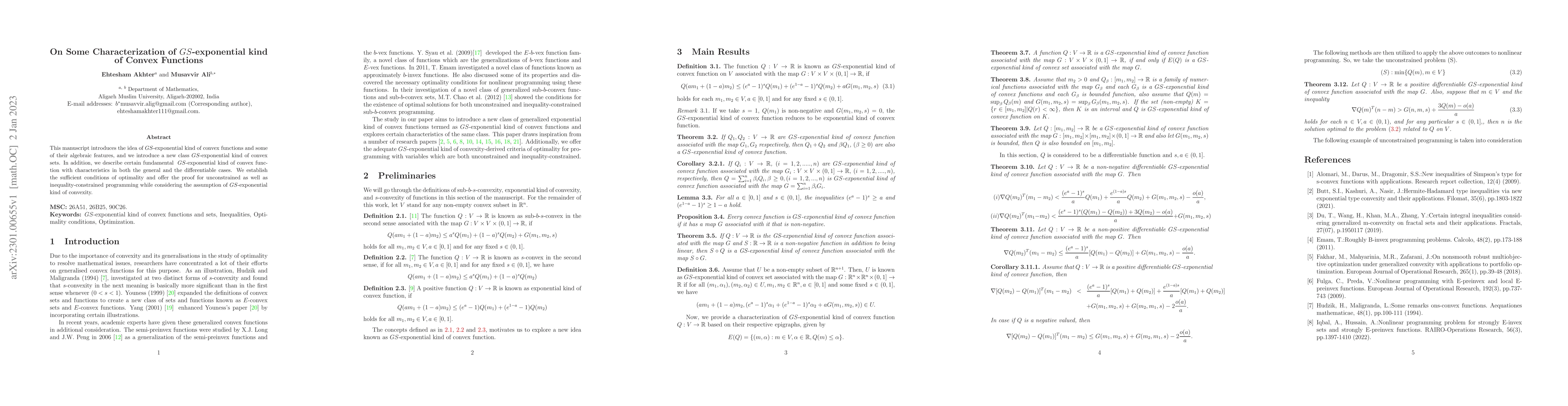 Thumbnail for On Some Characterization of GS-exponential kind of Convex Functions