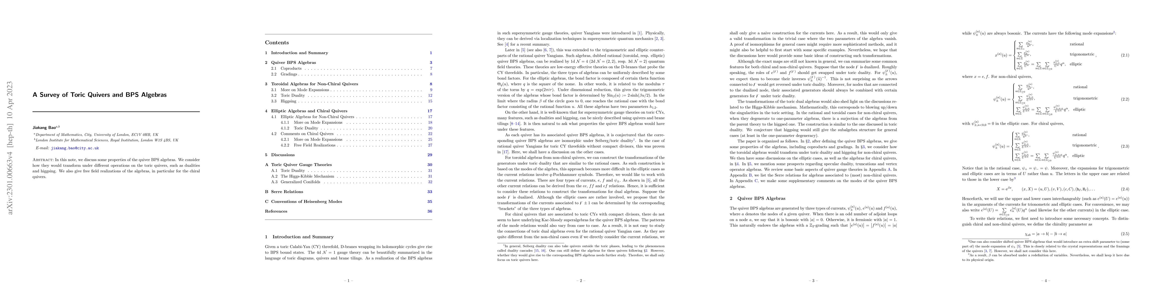 Thumbnail for A Survey of Toric Quivers and BPS Algebras