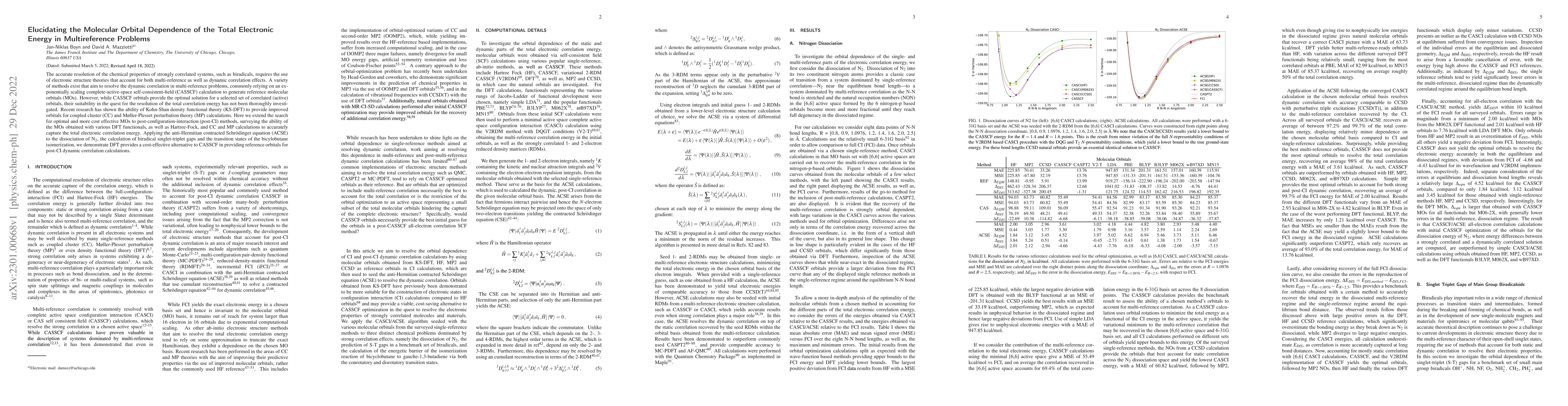 Thumbnail for Elucidating the molecular orbital dependence of the total electronic
  energy in multireference problems