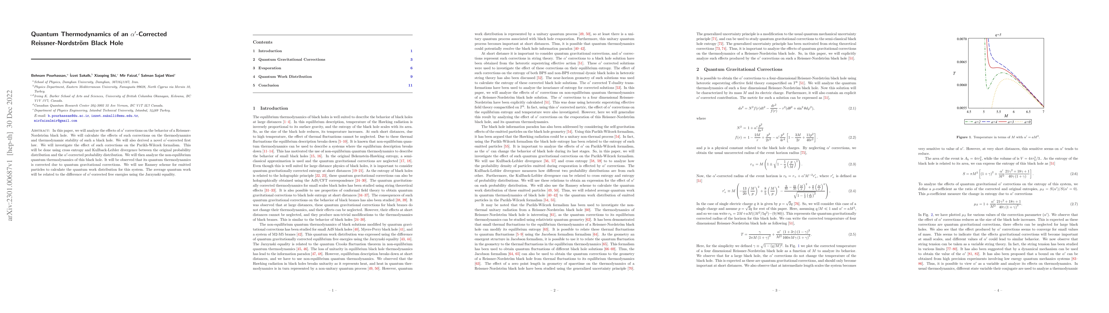 Thumbnail for Quantum Thermodynamics of an $\alpha^{\prime}$-Corrected
  Reissner-Nordstr\"om Black Hole