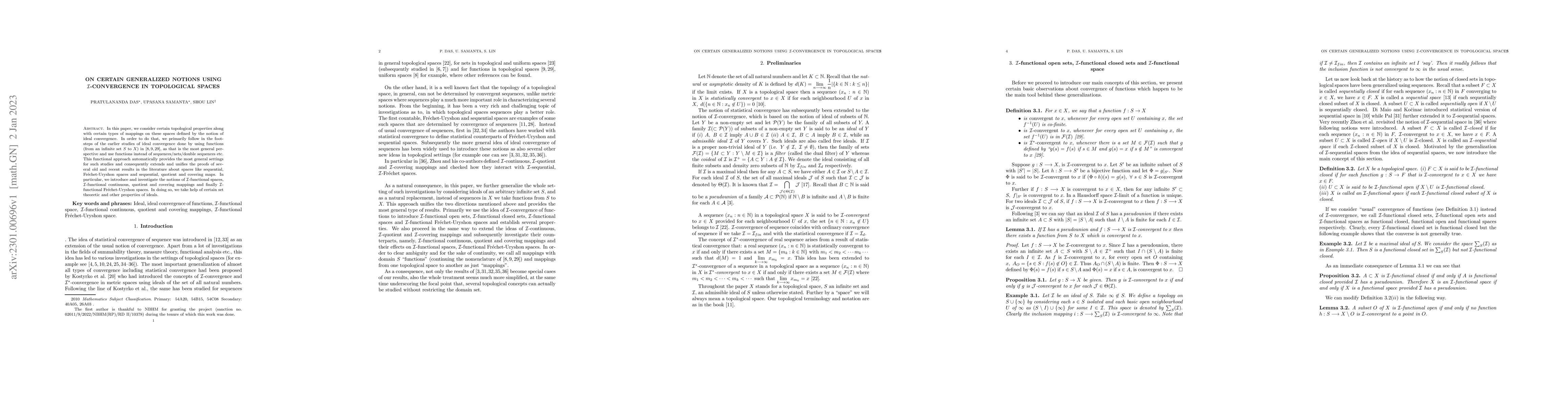 Thumbnail for On certain generalized notions using $\mathcal{I}$-convergence in
  topological spaces
