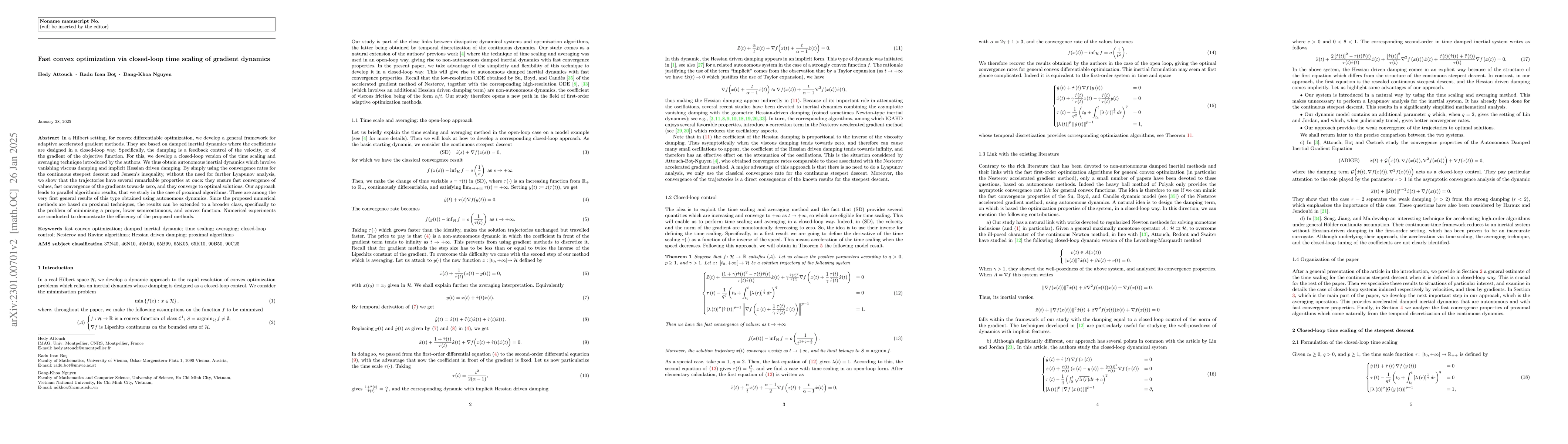 Thumbnail for Fast convex optimization via closed-loop time scaling of gradient
  dynamics