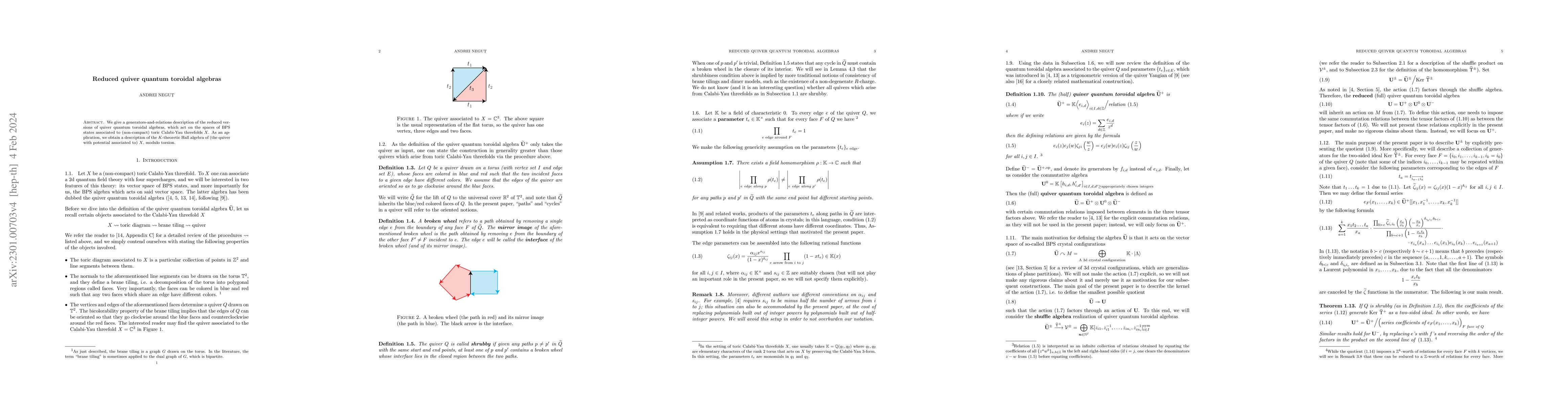 Thumbnail for Reduced quiver quantum toroidal algebras