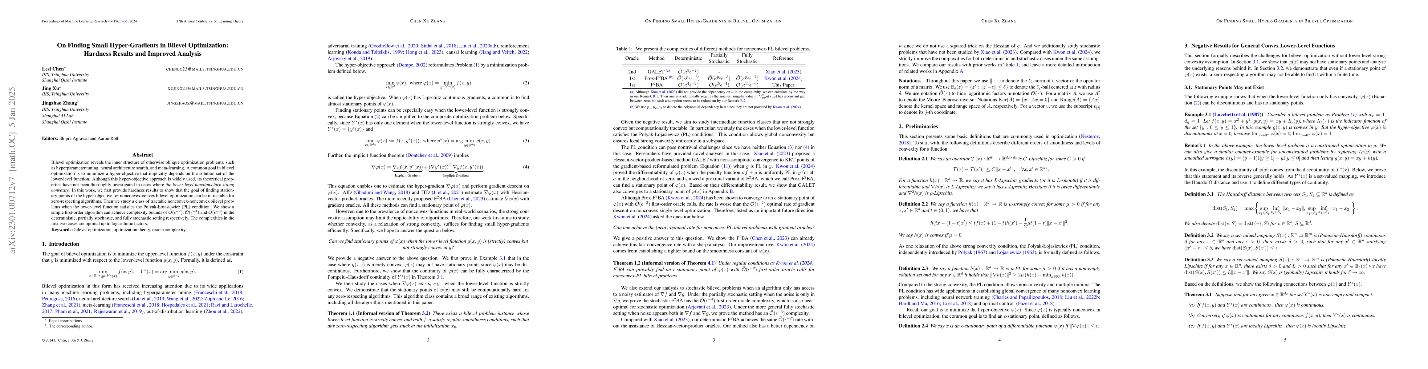 Thumbnail for On Finding Small Hyper-Gradients in Bilevel Optimization: Hardness
  Results and Improved Analysis