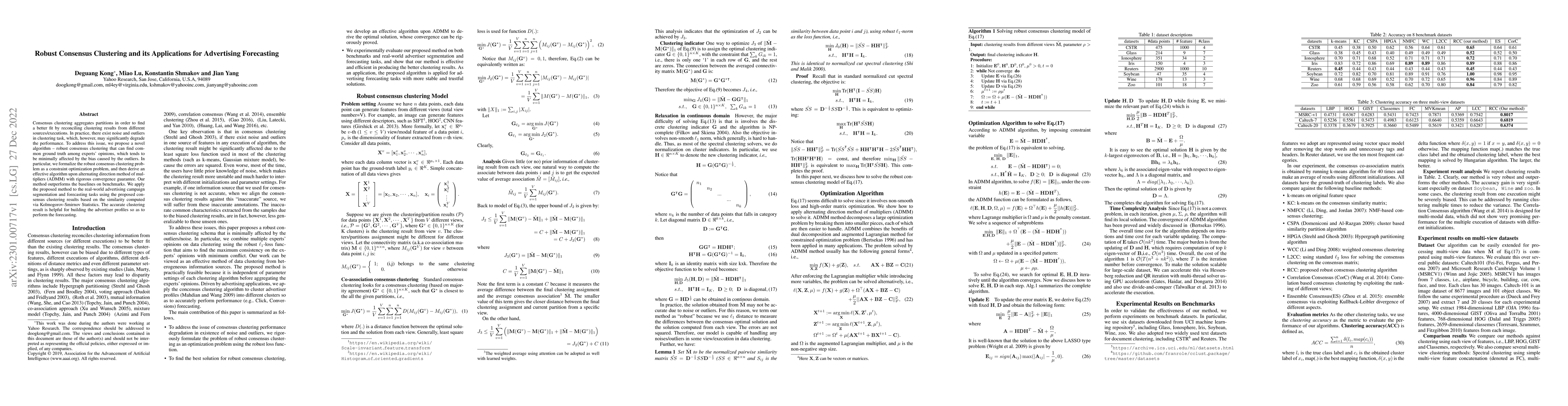 Thumbnail for Robust Consensus Clustering and its Applications for Advertising
  Forecasting
