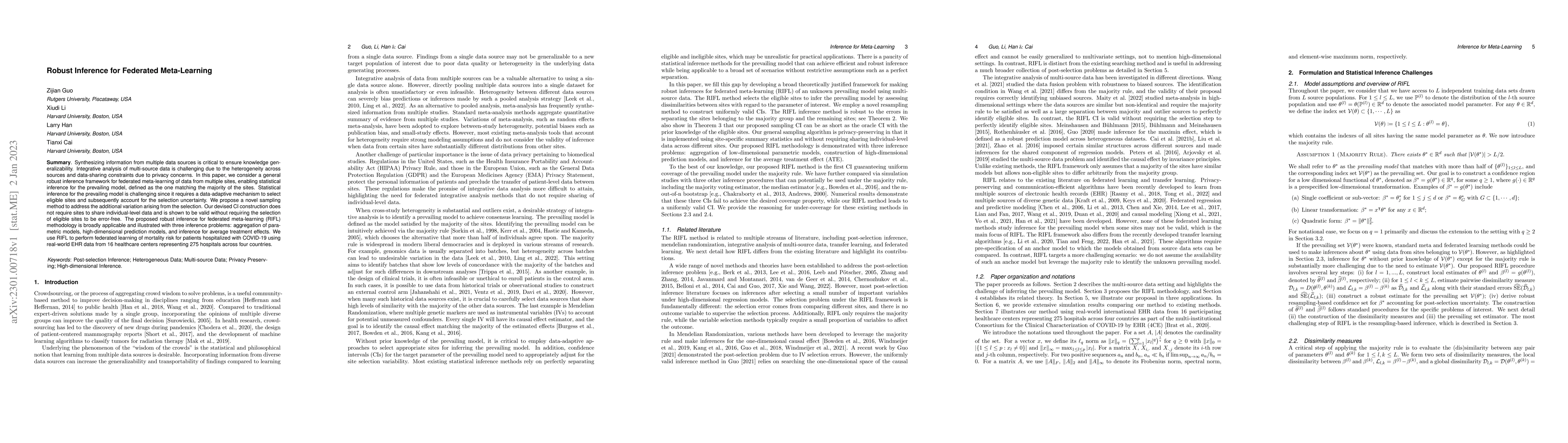 Thumbnail for Robust Inference for Federated Meta-Learning