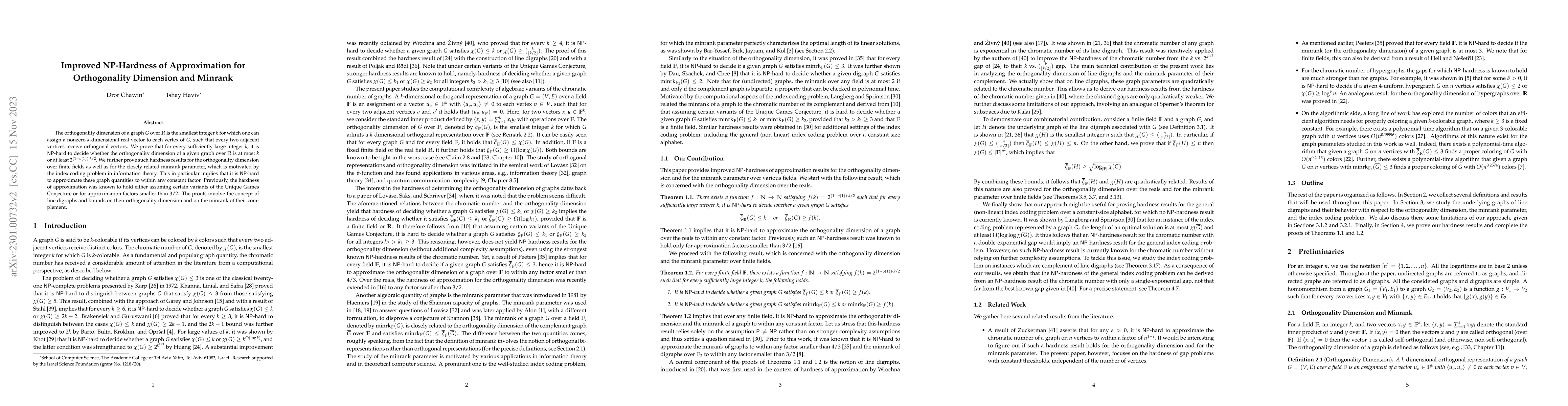 Thumbnail for Improved NP-Hardness of Approximation for Orthogonality Dimension and
  Minrank