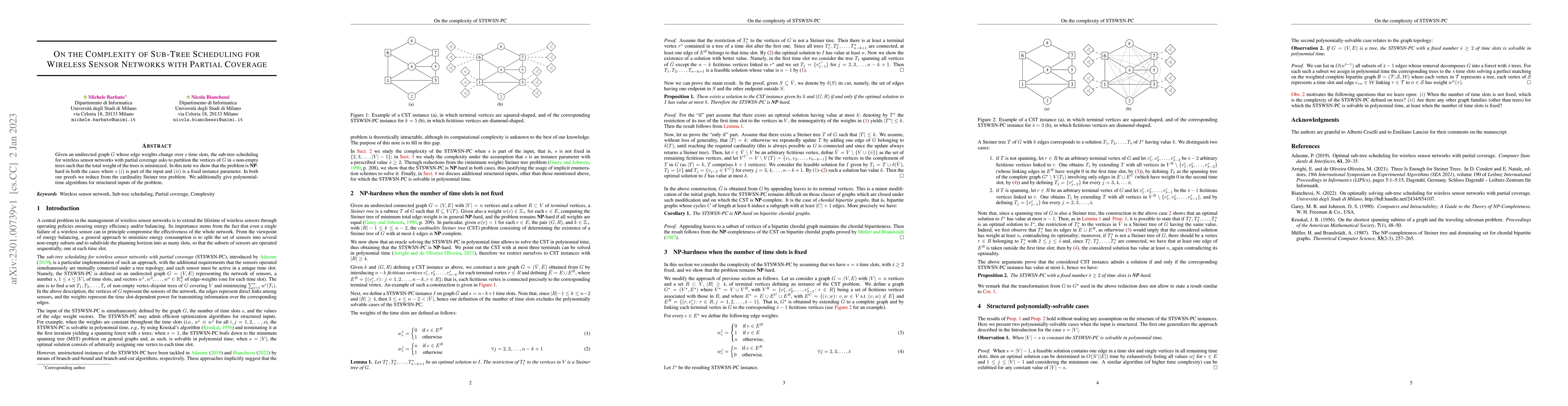Thumbnail for On the Complexity of Sub-Tree Scheduling for Wireless Sensor Networks
  with Partial Coverage