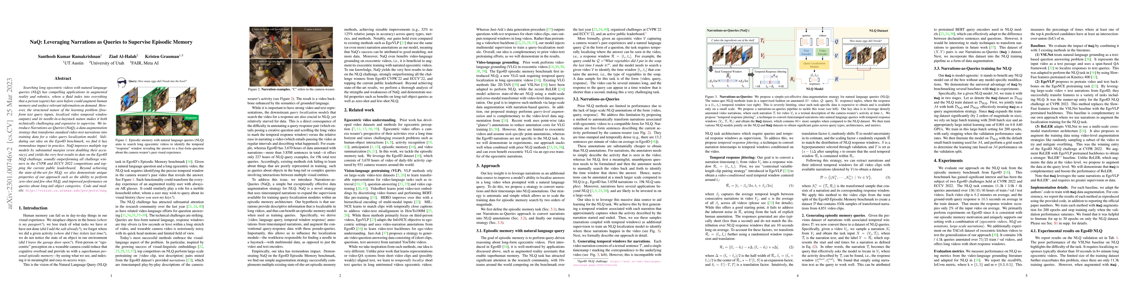 Thumbnail for NaQ: Leveraging Narrations as Queries to Supervise Episodic Memory