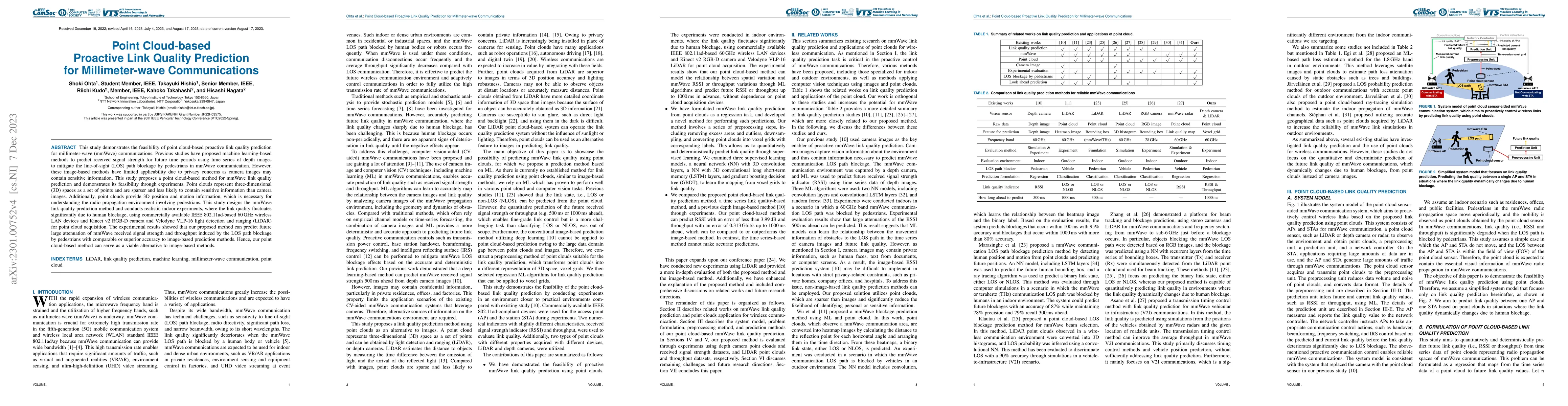 Thumbnail for Point Cloud-based Proactive Link Quality Prediction for Millimeter-wave
  Communications