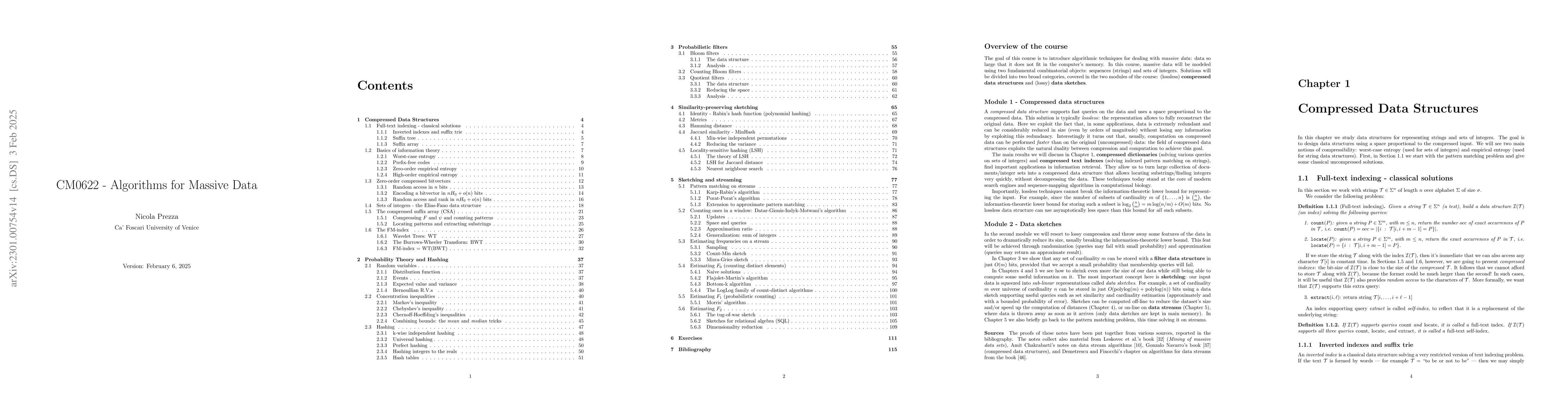 Thumbnail for Algorithms for Massive Data -- Lecture Notes