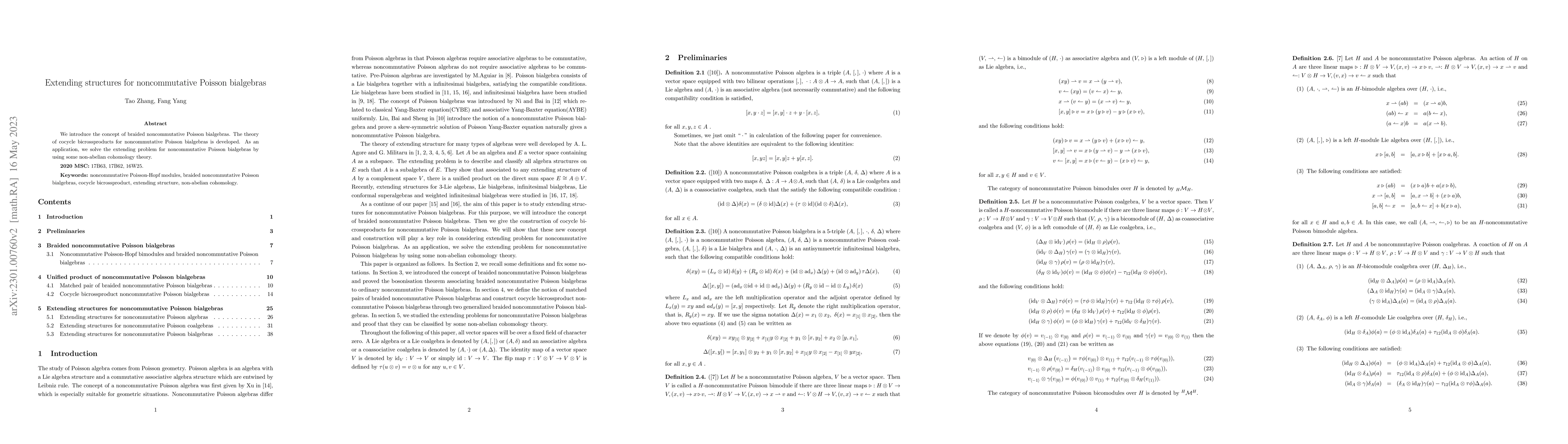 Thumbnail for Extending structures for noncommutative Poisson bialgebras